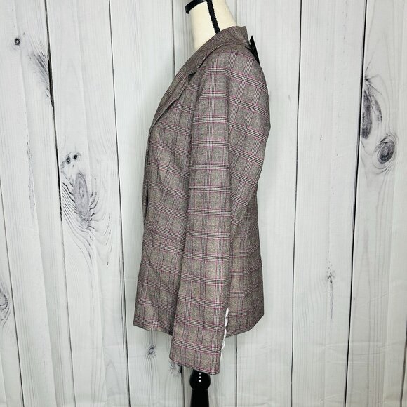 NWT Boston Proper Glen Plaid Single Button Lined Business Blazer Sz 12 Gray Pink - Picture 5 of 11